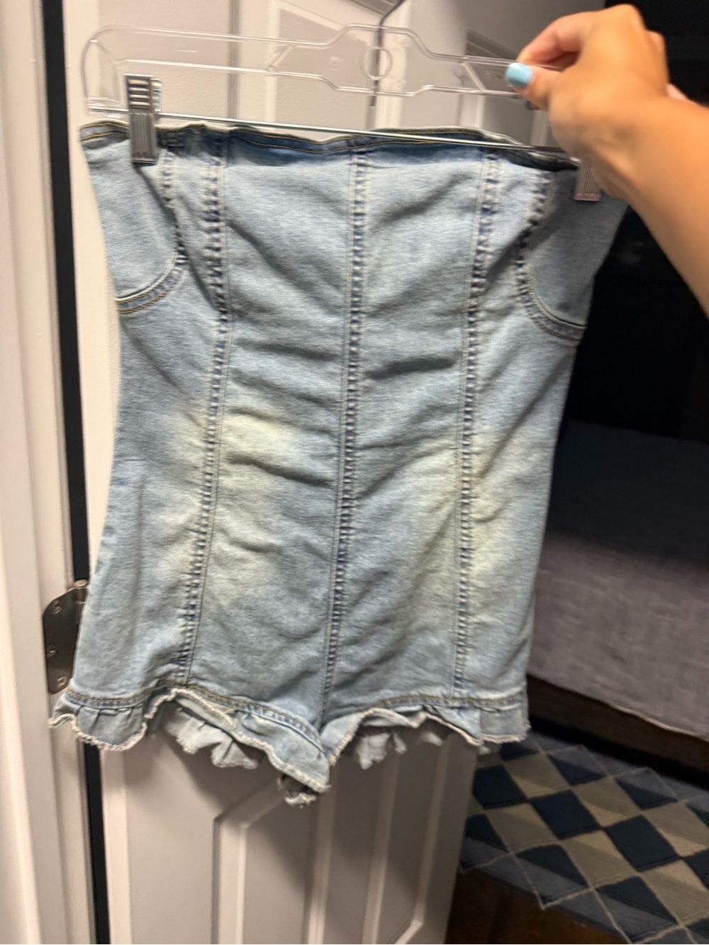 Edikted Light Blue Denim Strapless Romper